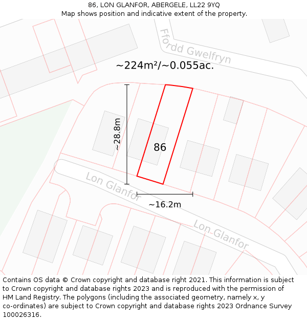 86, LON GLANFOR, ABERGELE, LL22 9YQ: Plot and title map