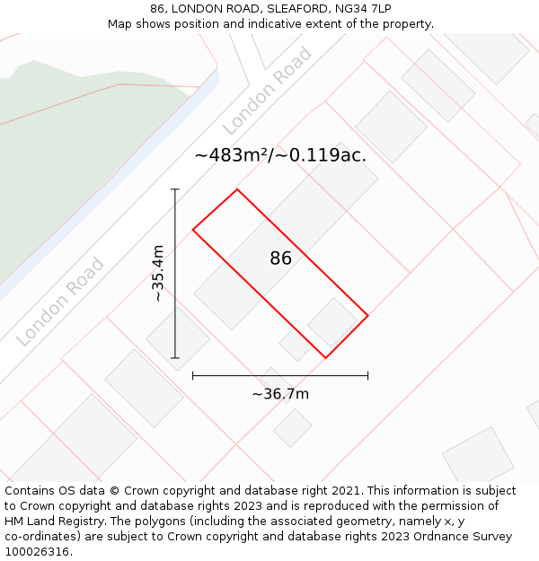 86, LONDON ROAD, SLEAFORD, NG34 7LP: Plot and title map