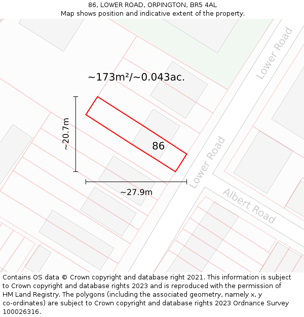 86, LOWER ROAD, ORPINGTON, BR5 4AL: Plot and title map