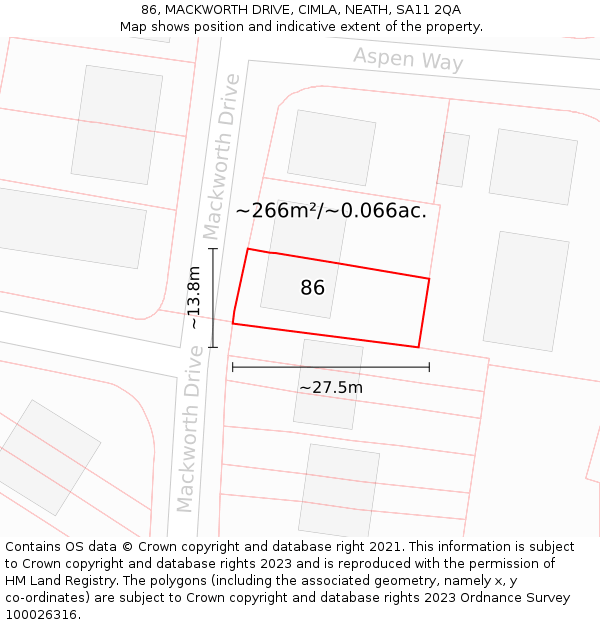 86, MACKWORTH DRIVE, CIMLA, NEATH, SA11 2QA: Plot and title map