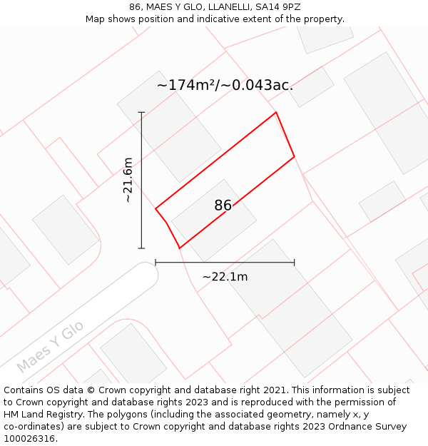 86, MAES Y GLO, LLANELLI, SA14 9PZ: Plot and title map