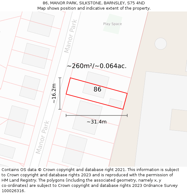 86, MANOR PARK, SILKSTONE, BARNSLEY, S75 4ND: Plot and title map