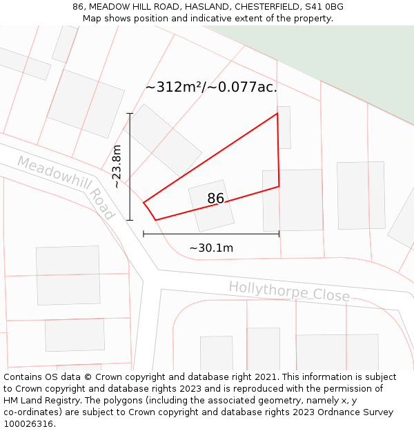 86, MEADOW HILL ROAD, HASLAND, CHESTERFIELD, S41 0BG: Plot and title map