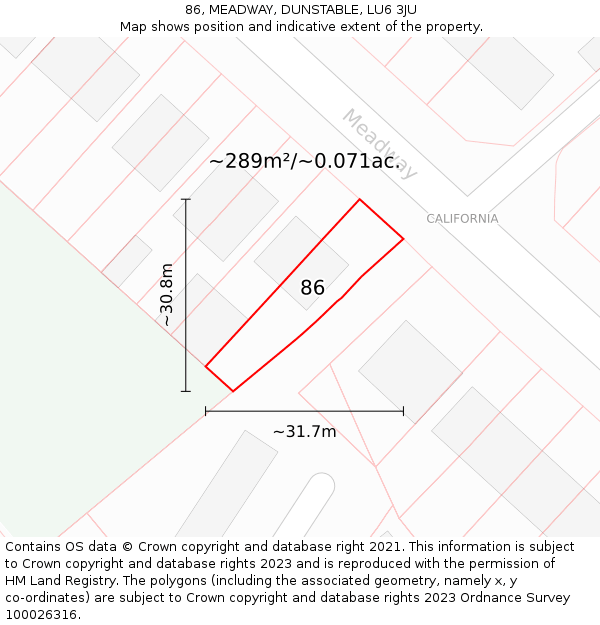 86, MEADWAY, DUNSTABLE, LU6 3JU: Plot and title map