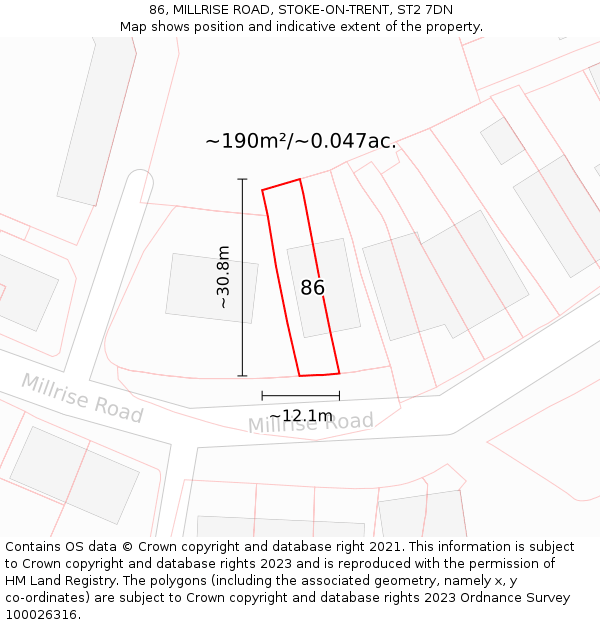 86, MILLRISE ROAD, STOKE-ON-TRENT, ST2 7DN: Plot and title map