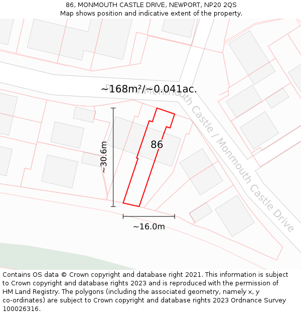 86, MONMOUTH CASTLE DRIVE, NEWPORT, NP20 2QS: Plot and title map