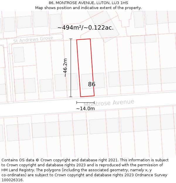 86, MONTROSE AVENUE, LUTON, LU3 1HS: Plot and title map