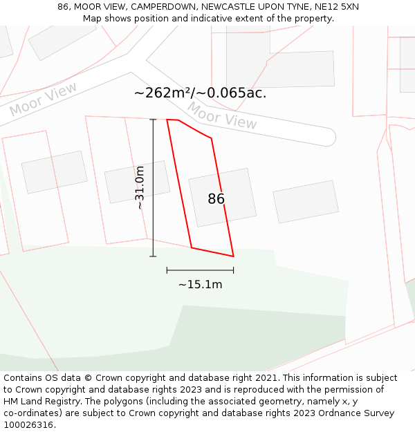 86, MOOR VIEW, CAMPERDOWN, NEWCASTLE UPON TYNE, NE12 5XN: Plot and title map