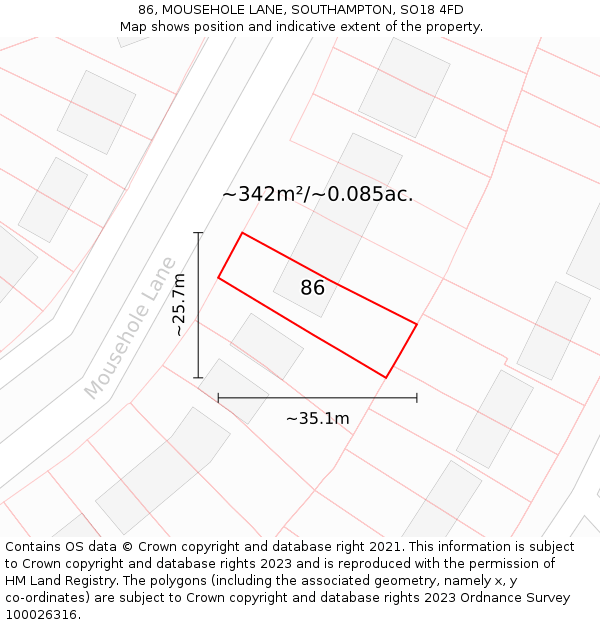 86, MOUSEHOLE LANE, SOUTHAMPTON, SO18 4FD: Plot and title map