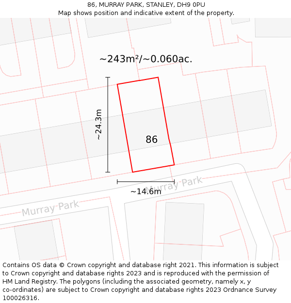 86, MURRAY PARK, STANLEY, DH9 0PU: Plot and title map