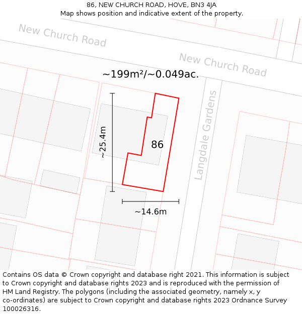 86, NEW CHURCH ROAD, HOVE, BN3 4JA: Plot and title map