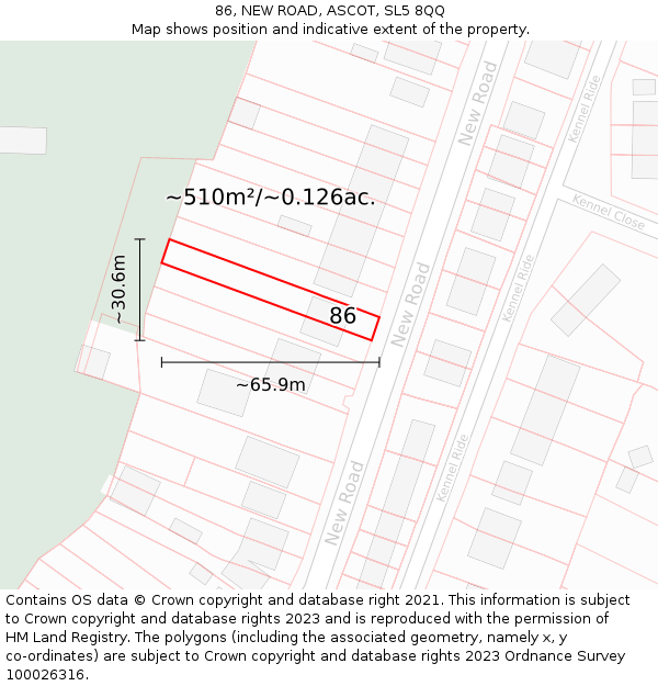 86, NEW ROAD, ASCOT, SL5 8QQ: Plot and title map