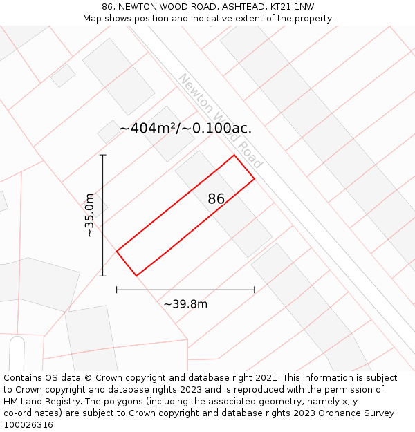 86, NEWTON WOOD ROAD, ASHTEAD, KT21 1NW: Plot and title map