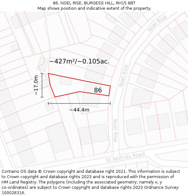 86, NOEL RISE, BURGESS HILL, RH15 8BT: Plot and title map