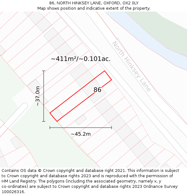 86, NORTH HINKSEY LANE, OXFORD, OX2 0LY: Plot and title map