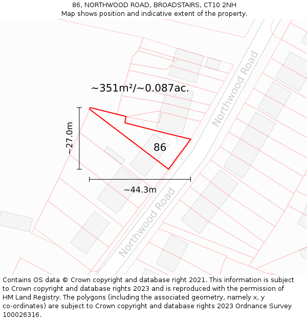 86, NORTHWOOD ROAD, BROADSTAIRS, CT10 2NH: Plot and title map