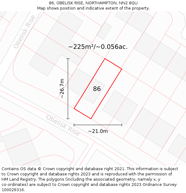 86, OBELISK RISE, NORTHAMPTON, NN2 8QU: Plot and title map