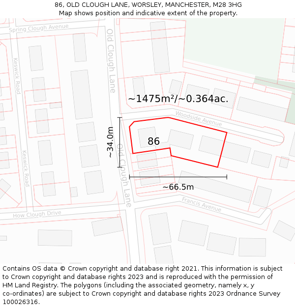 86, OLD CLOUGH LANE, WORSLEY, MANCHESTER, M28 3HG: Plot and title map