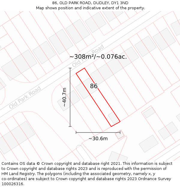 86, OLD PARK ROAD, DUDLEY, DY1 3ND: Plot and title map