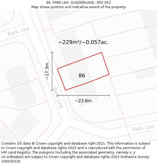 86, PARK LEA, SUNDERLAND, SR3 3SZ: Plot and title map