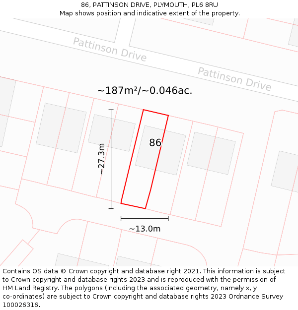 86, PATTINSON DRIVE, PLYMOUTH, PL6 8RU: Plot and title map