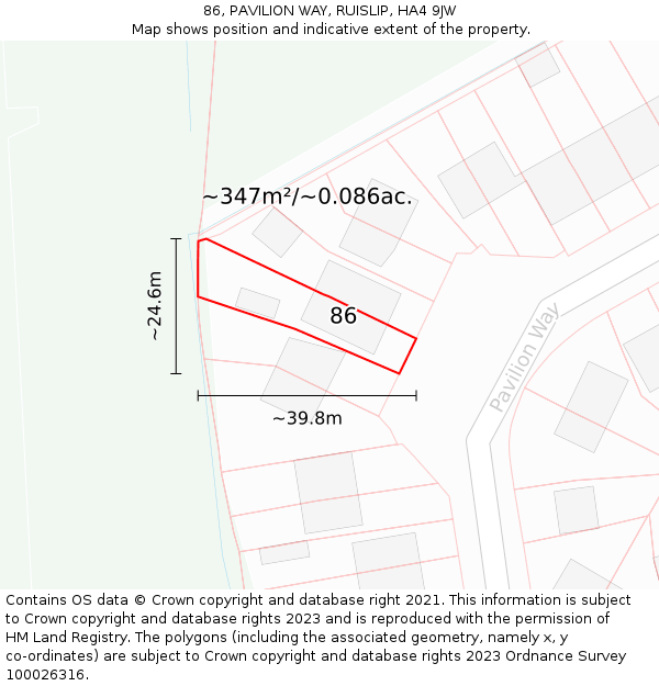 86, PAVILION WAY, RUISLIP, HA4 9JW: Plot and title map