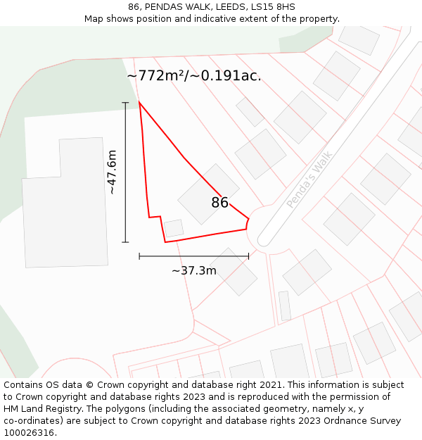 86, PENDAS WALK, LEEDS, LS15 8HS: Plot and title map