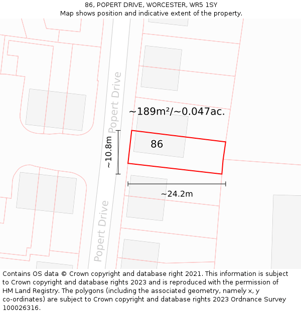 86, POPERT DRIVE, WORCESTER, WR5 1SY: Plot and title map