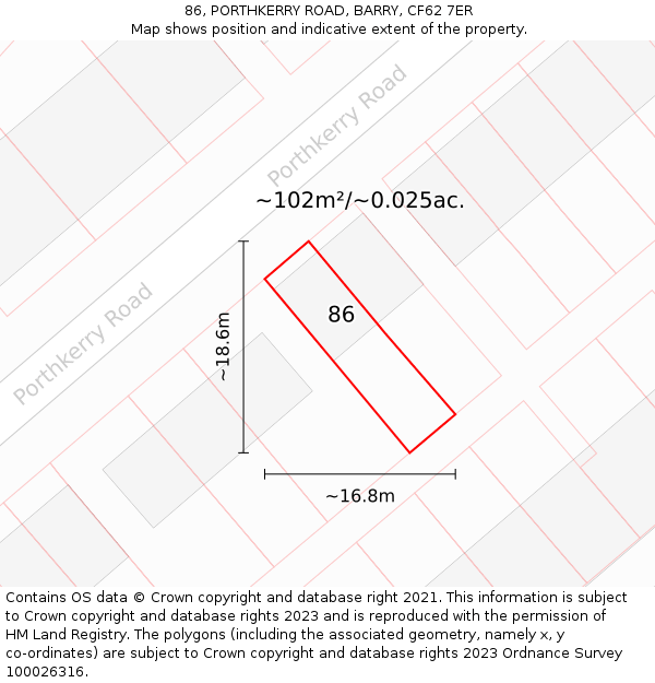 86, PORTHKERRY ROAD, BARRY, CF62 7ER: Plot and title map