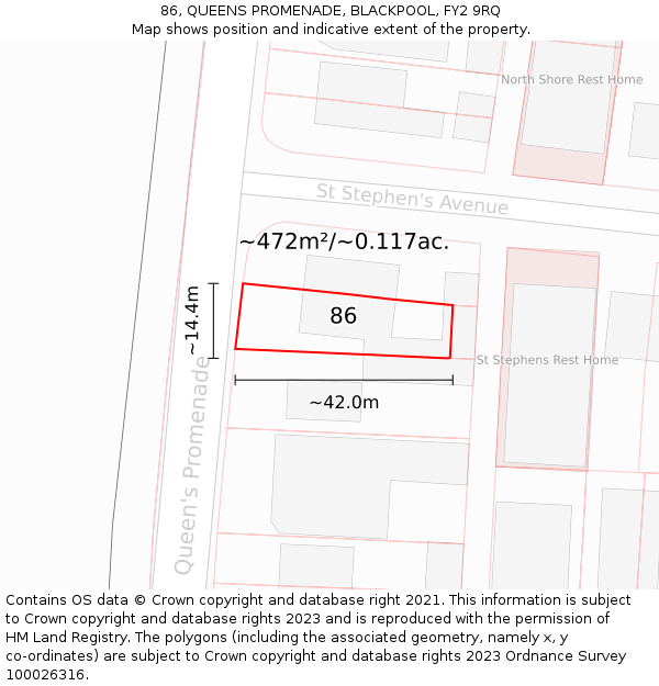 86, QUEENS PROMENADE, BLACKPOOL, FY2 9RQ: Plot and title map