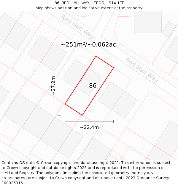 86, RED HALL WAY, LEEDS, LS14 1EF: Plot and title map