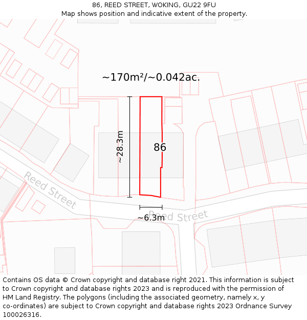 86, REED STREET, WOKING, GU22 9FU: Plot and title map