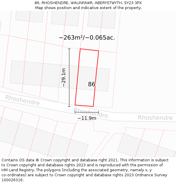 86, RHOSHENDRE, WAUNFAWR, ABERYSTWYTH, SY23 3PX: Plot and title map