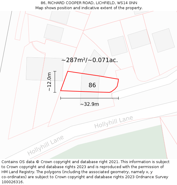 86, RICHARD COOPER ROAD, LICHFIELD, WS14 0NN: Plot and title map