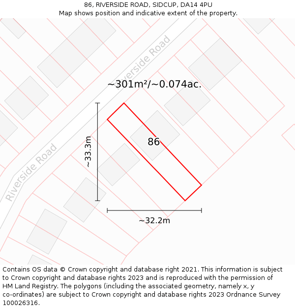 86, RIVERSIDE ROAD, SIDCUP, DA14 4PU: Plot and title map