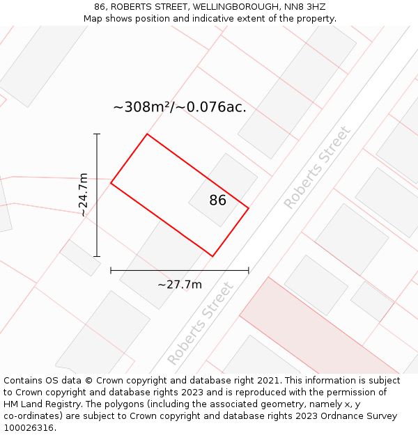 86, ROBERTS STREET, WELLINGBOROUGH, NN8 3HZ: Plot and title map