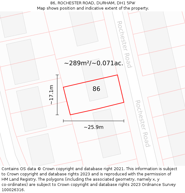 86, ROCHESTER ROAD, DURHAM, DH1 5PW: Plot and title map