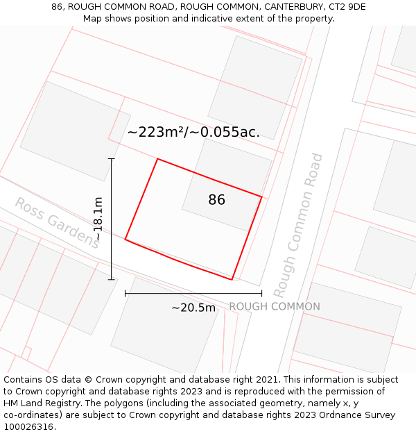 86, ROUGH COMMON ROAD, ROUGH COMMON, CANTERBURY, CT2 9DE: Plot and title map