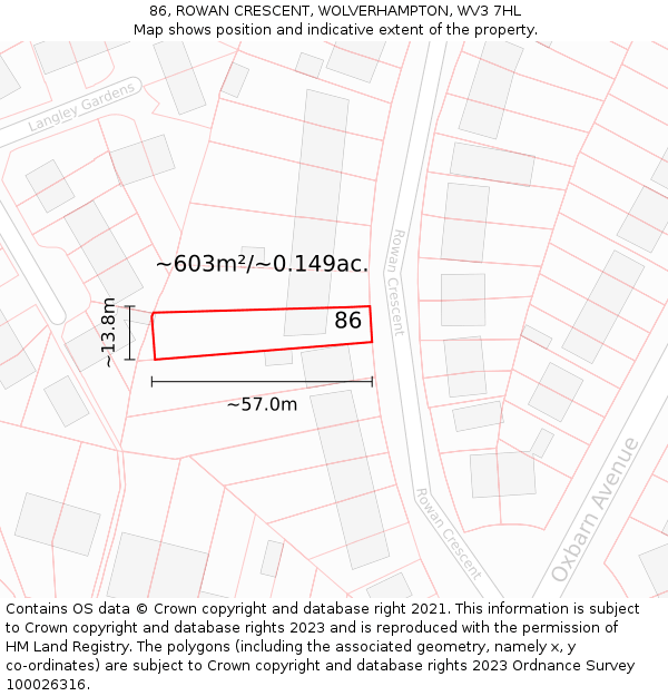 86, ROWAN CRESCENT, WOLVERHAMPTON, WV3 7HL: Plot and title map