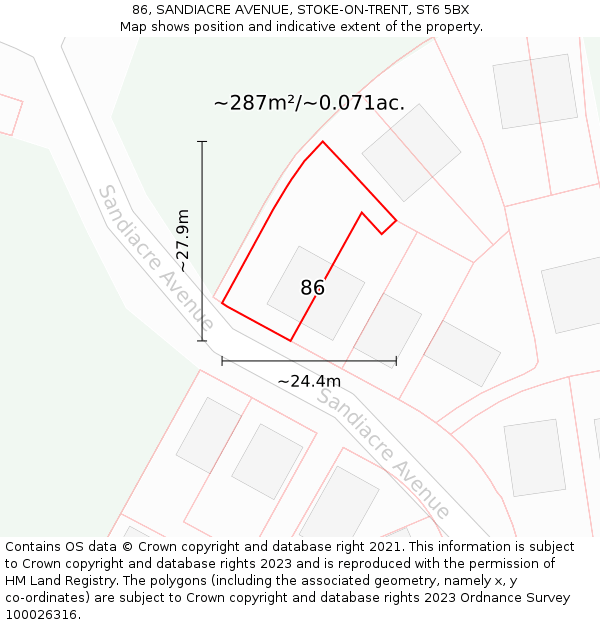 86, SANDIACRE AVENUE, STOKE-ON-TRENT, ST6 5BX: Plot and title map