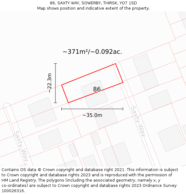 86, SAXTY WAY, SOWERBY, THIRSK, YO7 1SD: Plot and title map