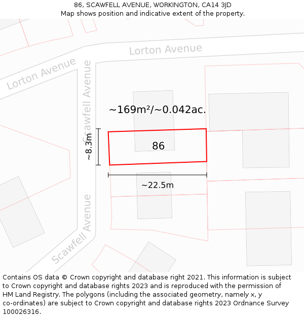 86, SCAWFELL AVENUE, WORKINGTON, CA14 3JD: Plot and title map