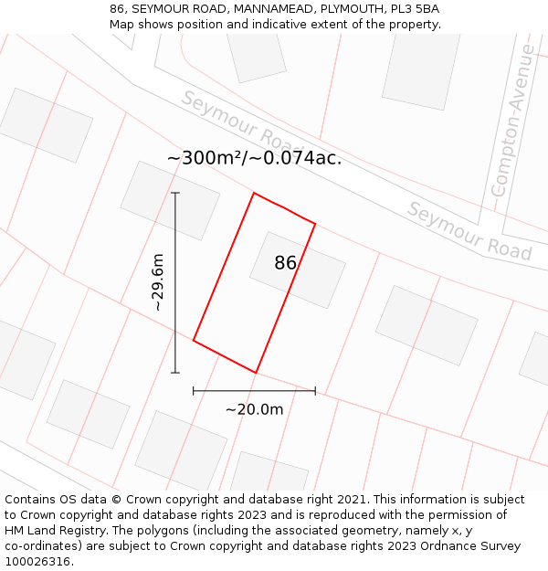 86, SEYMOUR ROAD, MANNAMEAD, PLYMOUTH, PL3 5BA: Plot and title map