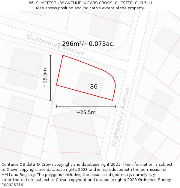 86, SHAFTESBURY AVENUE, VICARS CROSS, CHESTER, CH3 5LH: Plot and title map