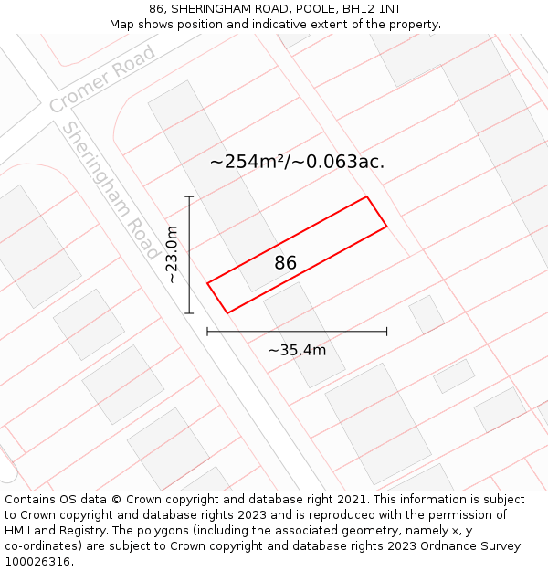 86, SHERINGHAM ROAD, POOLE, BH12 1NT: Plot and title map