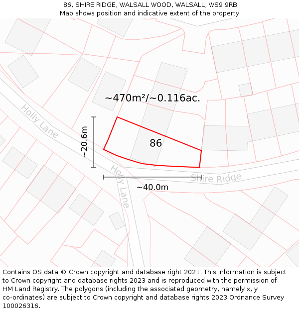 86, SHIRE RIDGE, WALSALL WOOD, WALSALL, WS9 9RB: Plot and title map