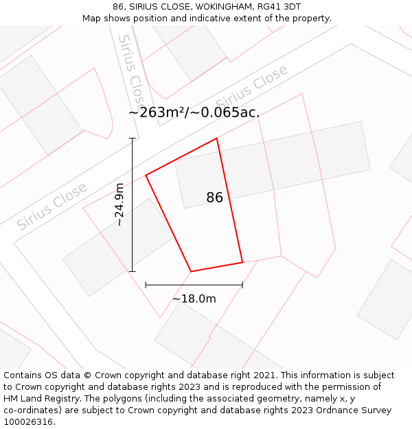 86, SIRIUS CLOSE, WOKINGHAM, RG41 3DT: Plot and title map