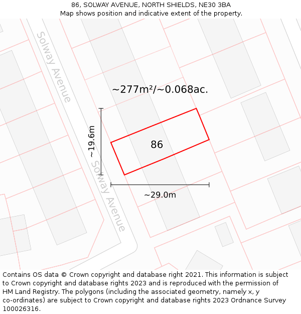 86, SOLWAY AVENUE, NORTH SHIELDS, NE30 3BA: Plot and title map