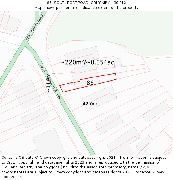 86, SOUTHPORT ROAD, ORMSKIRK, L39 1LX: Plot and title map