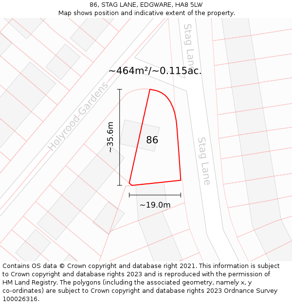 86, STAG LANE, EDGWARE, HA8 5LW: Plot and title map
